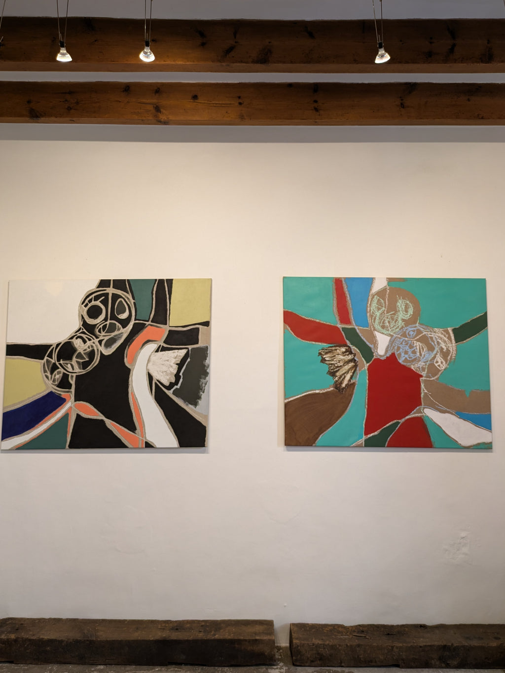 "Fractal Human — original acrylic painting by Lara Granqvist. Three intertwined figures exploring fractal geometry, identity and the vibrant complexity of the Ego. One of a kind, 100 x 120 cm."